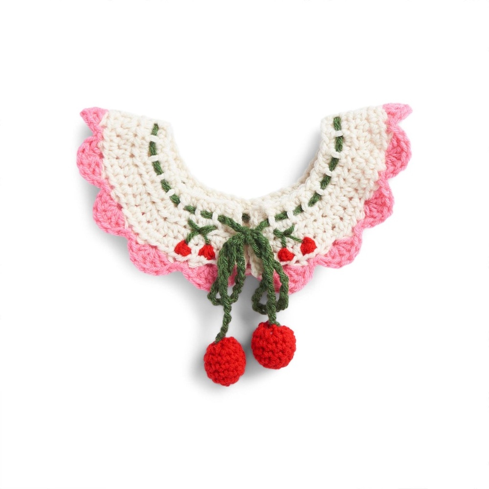 Crochet Collar with Cherry Accents